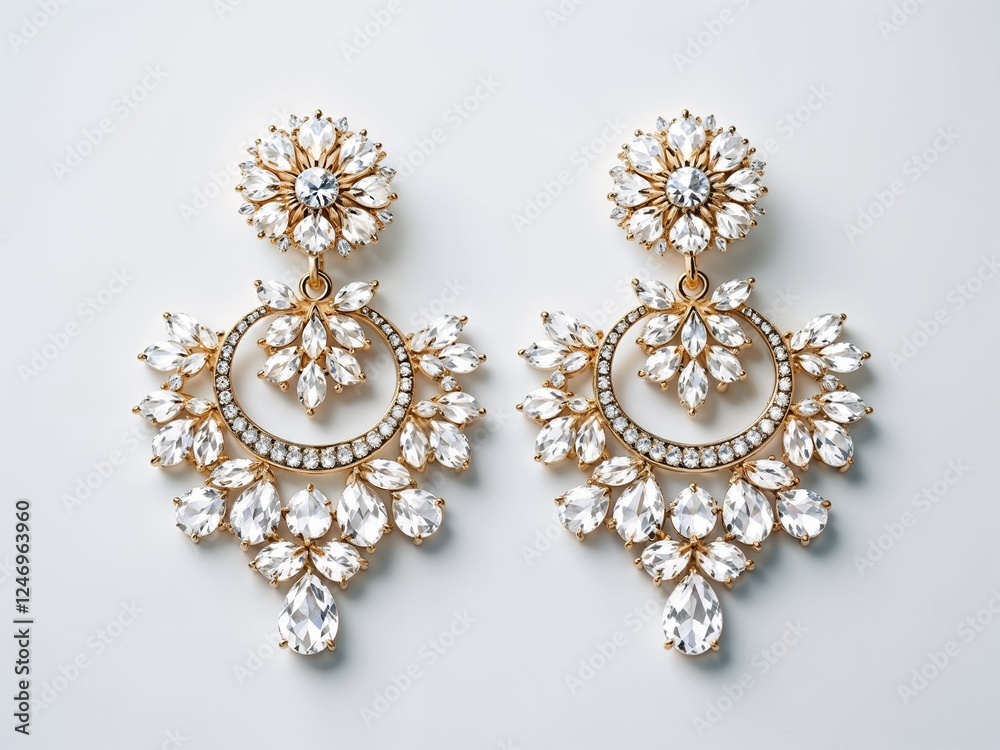 Silver earrings with diamonds, elegant mood, luxurious jewelry piece Silver earrings with diamonds, elegant mood, luxurious jewelry piece