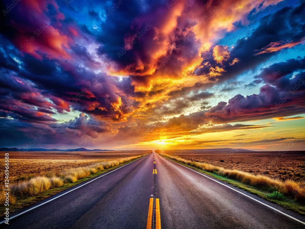 Serene Desolate Highway: Endless Horizon Surreal Landscape Photo Serene Desolate Highway: Endless Horizon Surreal Landscape Photo