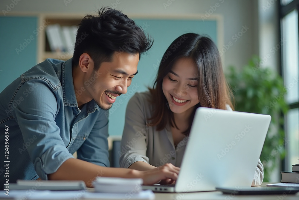 man and woman Asians work in the office man and woman Asians work in the office