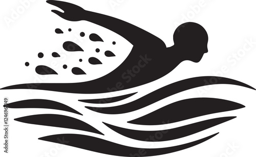 swimmer swimming in water clip art silhouette icon design vector illustration