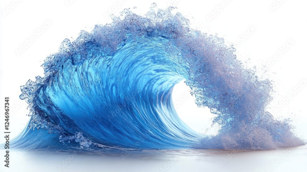Fototapeta premium Ocean wave breaking, isolated, white background, design