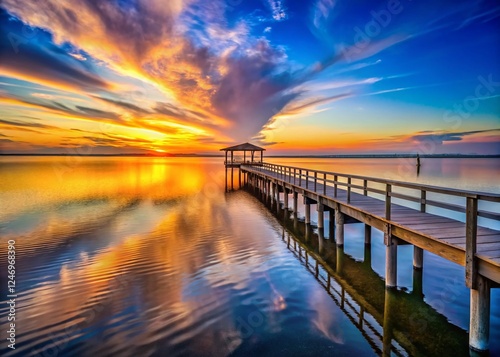 Wallpaper Mural Serene Mobile Bay Pier: Gulf Shores Alabama Sunset Stock Photo Torontodigital.ca