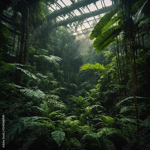 A bio-engineered jungle where plants glow and whisper secrets.
