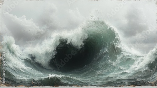 Fototapeta Naklejka Na Ścianę i Meble -  Ocean wave crashing, stormy sea, art print