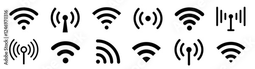 Wireless and wifi icon. Internet connection, Wi-fi signal, wireless, connect, podcast, access - stock vector.