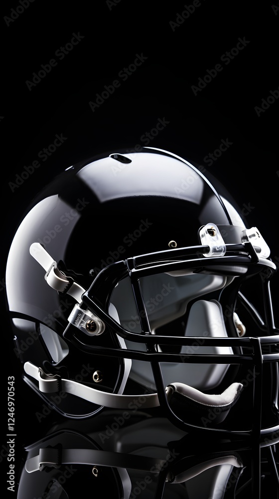 Fototapeta premium Black Football Helmet with Facemask on Black Background