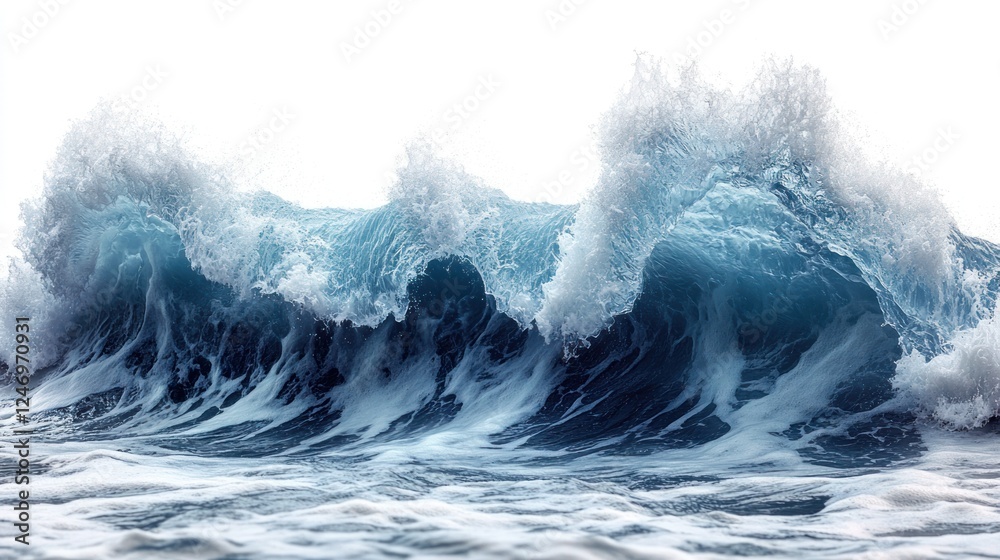 Naklejka premium Ocean wave crashing, white background, power, nature