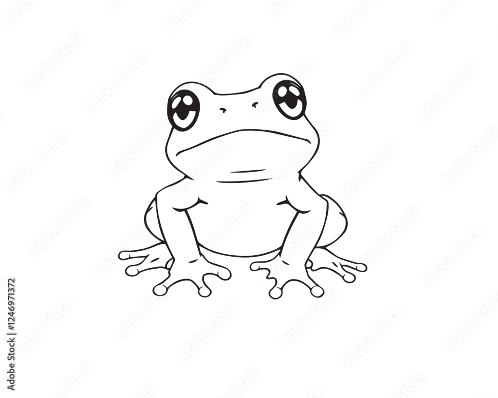 Obraz premium Line art illustration of an adorable, cute frog, vector