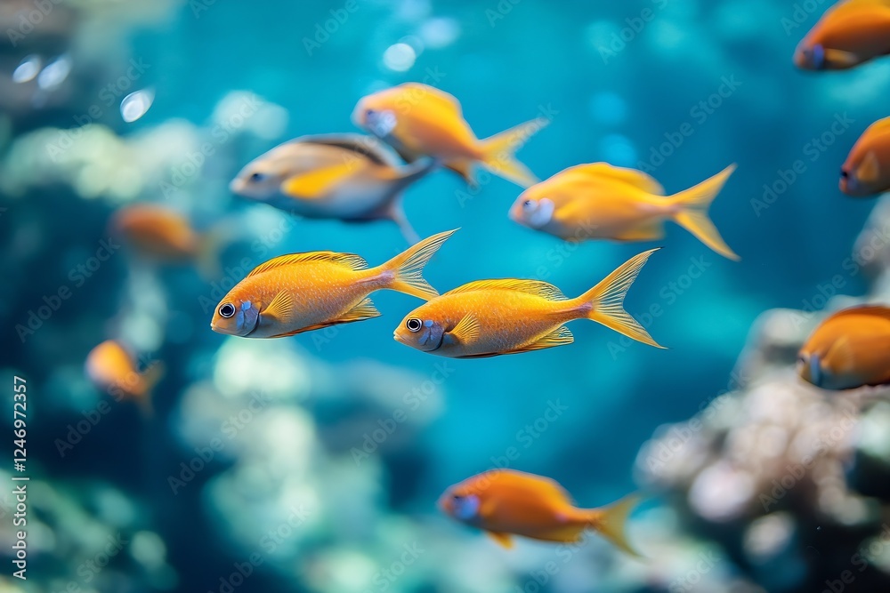 Fototapeta premium Vibrant Tropical Fish Swimming in Crystal Clear Blue Ocean Waters : Generative AI