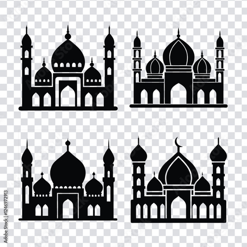 A mosque icon with domes and minarets