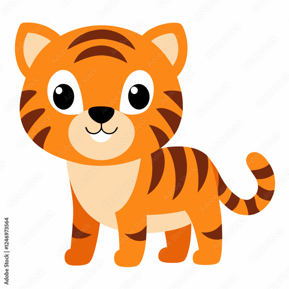 A small and young cute tiger vector on white background. A small and young cute tiger vector on white background.