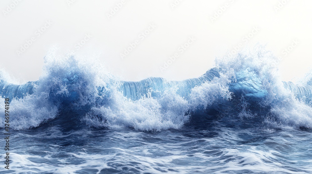 Fototapeta premium Ocean waves crashing, coastal scene, sunrise backdrop, website banner