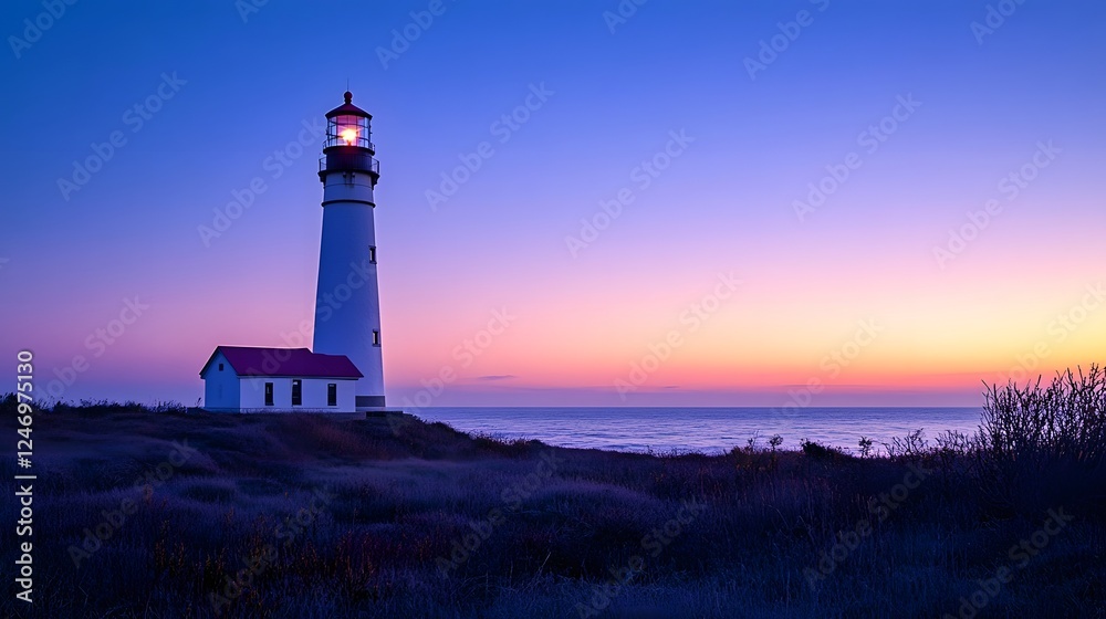 Majestic Lighthouse at Sunset on Coastal Landscape Majestic Lighthouse at Sunset on Coastal Landscape