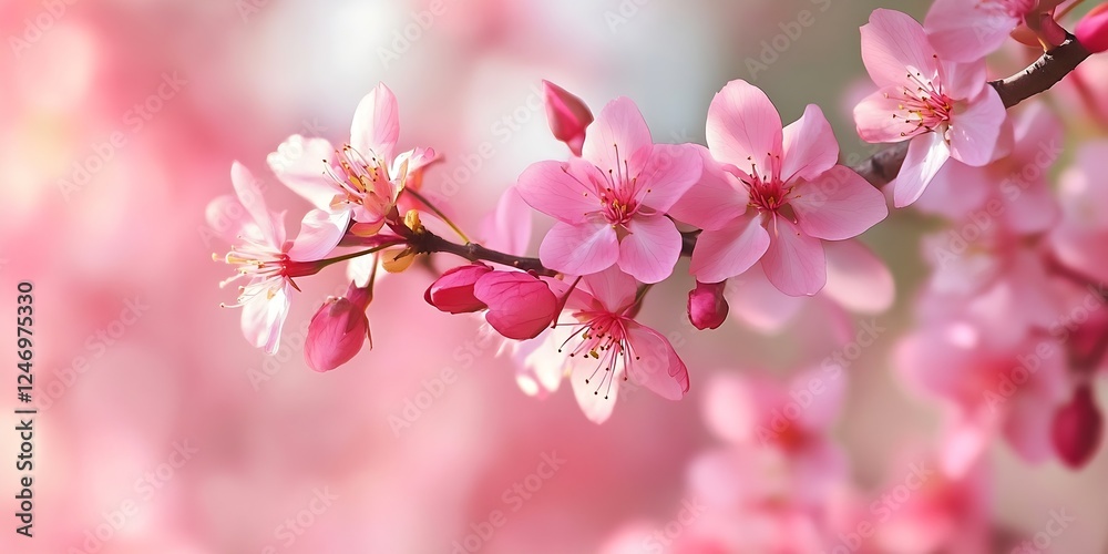 Obraz premium Delicate Pink Cherry Blossom in Full Bloom with Soft Focus Background : Generative AI