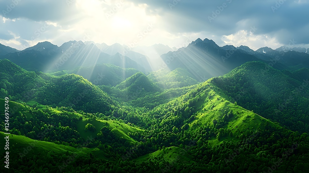 Fototapeta premium Lush Green Mountains Basking in Sunlight