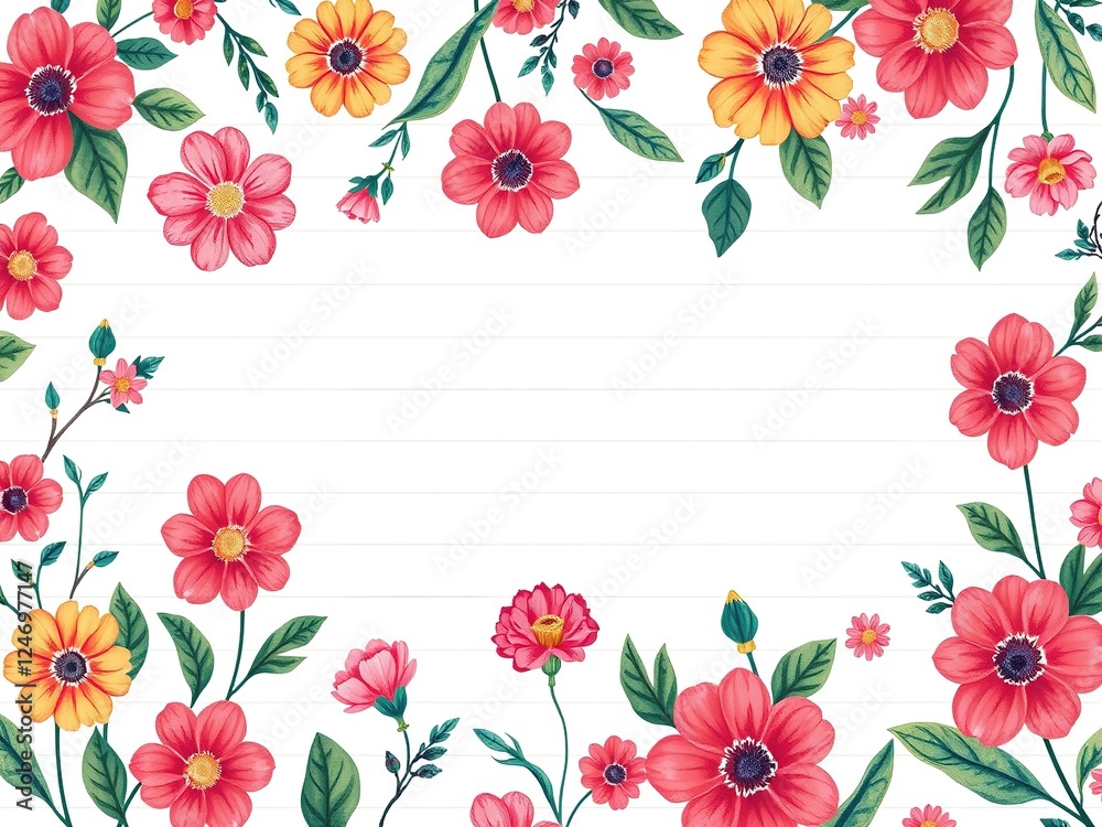 Vibrant Floral Lined Writing Paper Vibrant Floral Lined Writing Paper
