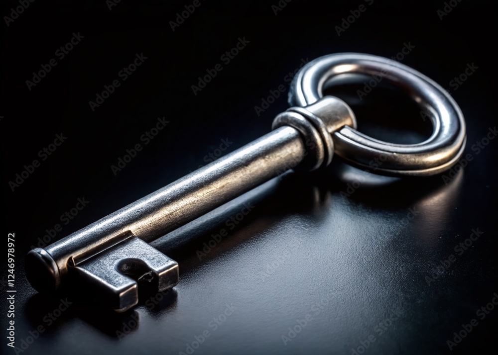 Silver Key, Black Background, Macro Stock Photo - Royalty Free Image Silver Key, Black Background, Macro Stock Photo - Royalty Free Image