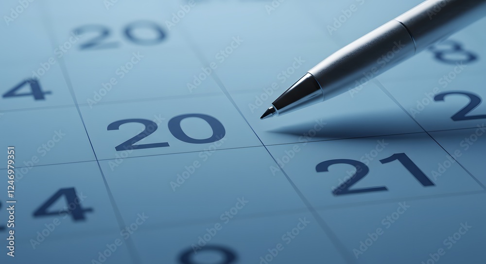 Close-Up of a Calendar with a Silver Pen Marking a Date Close-Up of a Calendar with a Silver Pen Marking a Date