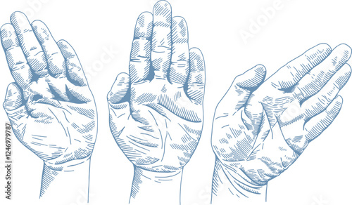 Pen and ink style, wrist joint rehabilitation exercise illustrations. Exercise 7