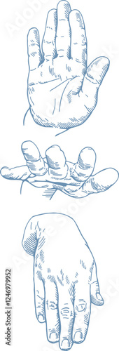 Pen and ink style, wrist joint rehabilitation exercise illustrations. Exercise 1