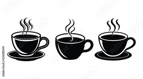 A set of coffee cap with stim vector silhouette illustration