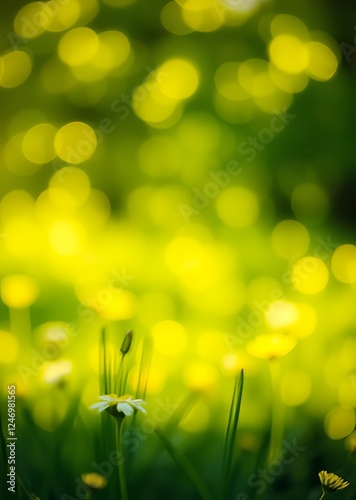 Green and yellow colored abstract light backgroundnatural outdoors bokeh backdrop in green and yellow tones with sun rays abstract blur spring meadow pattern bokeh green bokeh green abstract backgroun photo