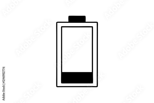 Silhouette Icon of Low Battery on White Background