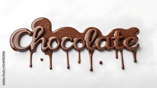 
The inscription CHOCOLATE with the texture of liquid chocolate, on a white background