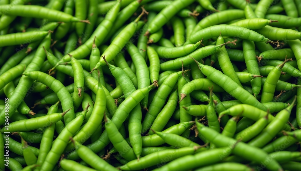 Vibrant green beans cascading in a textured, fresh heap for culinary uses Vibrant green beans cascading in a textured, fresh heap for culinary uses