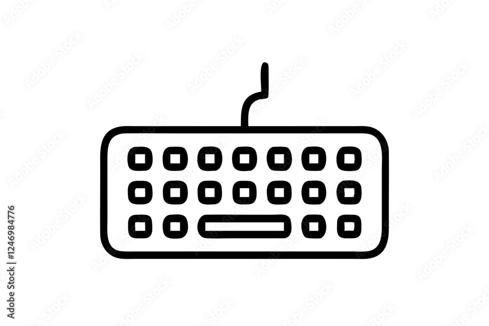 Stylish Computer Keyboard Silhouette Icon on White Background Stylish Computer Keyboard Silhouette Icon on White Background