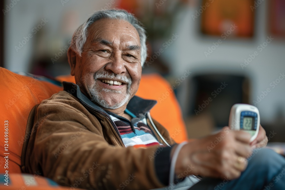 Obraz premium Senior man relaxing with blood pressure monitor