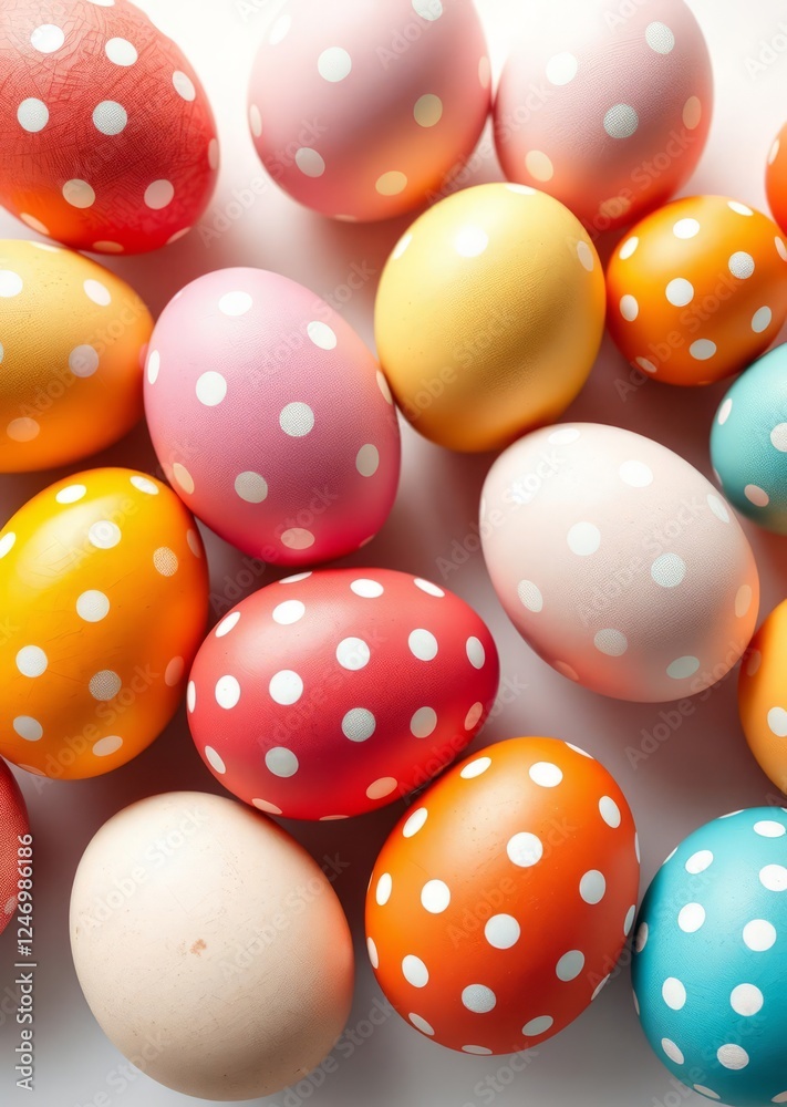 Colorful row of painted eggs with polka dots the eggs are arranged in a circle with some overlapping and others standing alone easter celebration concept easter border Ultra realistic Photorealistic Colorful row of painted eggs with polka dots the eggs are arranged in a circle with some overlapping and others standing alone easter celebration concept easter border Ultra realistic Photorealistic