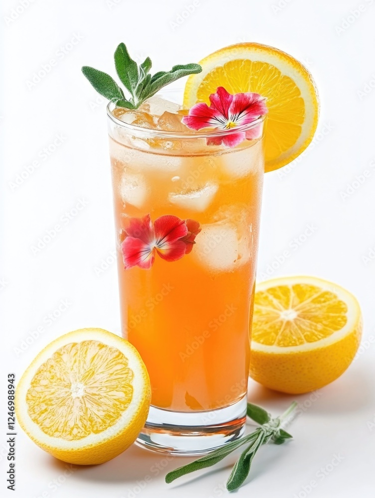 Cocktail with orange juice, slices of lemon and mint garnish. Cocktail with orange juice, slices of lemon and mint garnish.