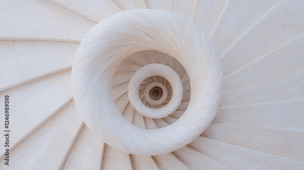 Obraz premium Spiral stone staircase, architectural detail, overhead view, design