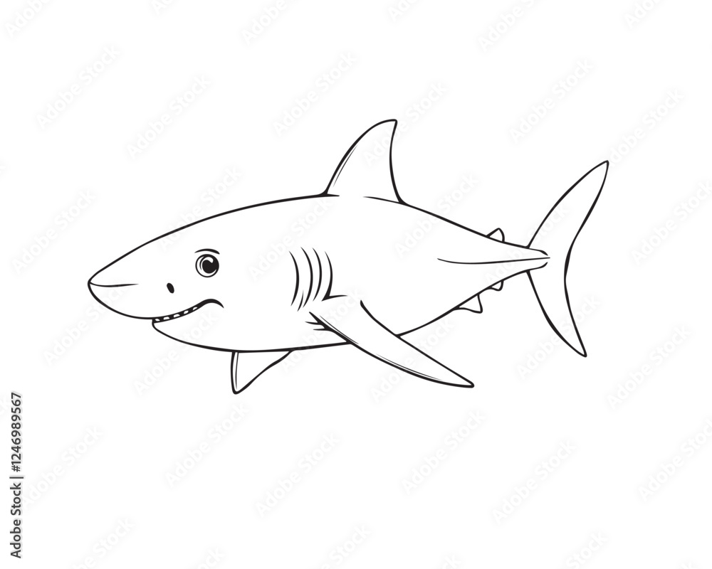 Line art illustration, black and white, shark with iridescent reflections. Soft dreamy atmosphere, vector Line art illustration, black and white, shark with iridescent reflections. Soft dreamy atmosphere, vector