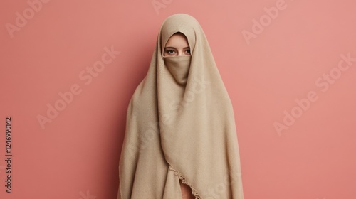 Woman in Hijab, Studio Portrait, Neutral Tone, Possible use in culture and fashion photo