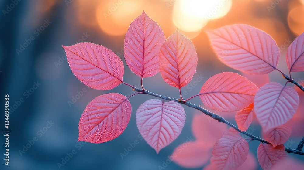 Pink leaves sunset autumn branch bokeh nature Pink leaves sunset autumn branch bokeh nature