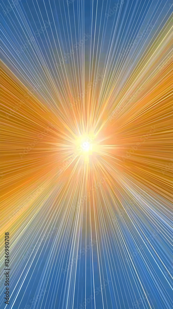 Obraz premium Vibrant Sunrise Light Rays: Abstract Sunshine Illumination with Golden and Blue Gradient Colors, Captivating Radiance and Energy in a Dreamy Ethereal Sky, Inspiring Nature's Beauty and Warmth