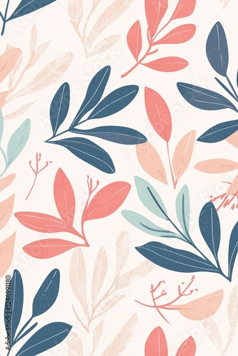 Simple Style Plant Leaf Illustration, Featuring Dark Blue, Pink, and Light Pink Leaf Patterns for Fresh and Warm Feel, Suitable for Decorative Design and Natural Atmosphere