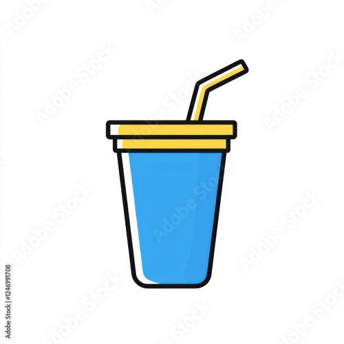 Blue Drink Cup with Straw on White Background. Possible Use Stock photo for beverage ads or illustrations photo