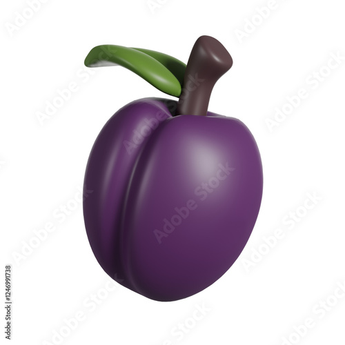 Fresh Plums with leaf 3D render illustration
