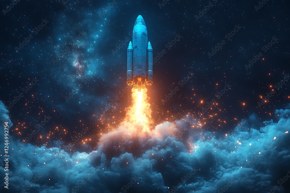 Obraz premium Powerful Rocket Launch into a Starry Night Sky