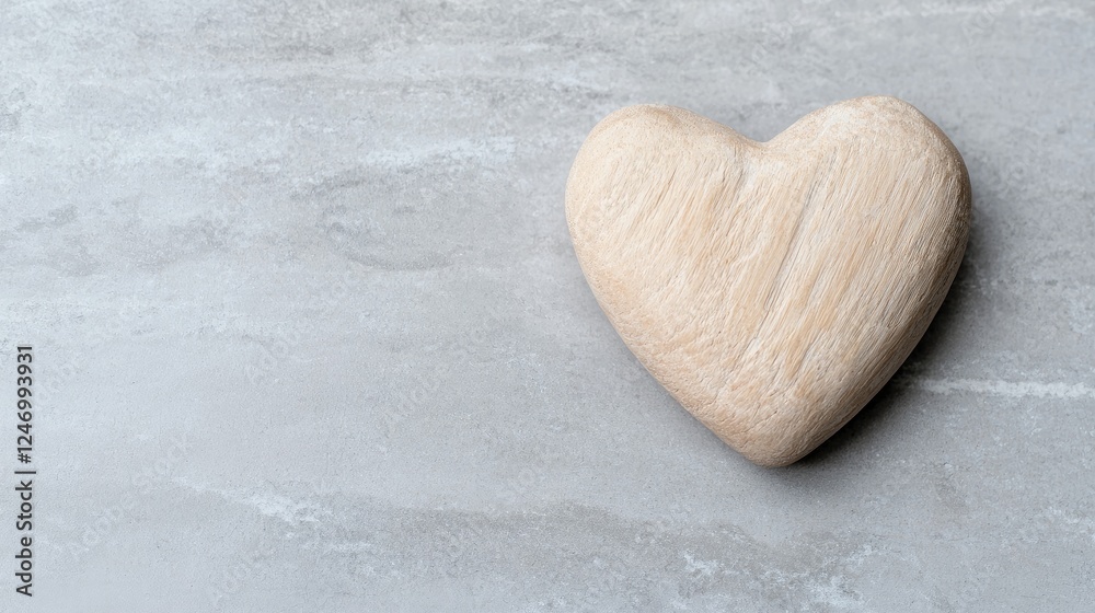 Fototapeta premium Wooden heart on marble; love, romance concept; Valentine's Day card