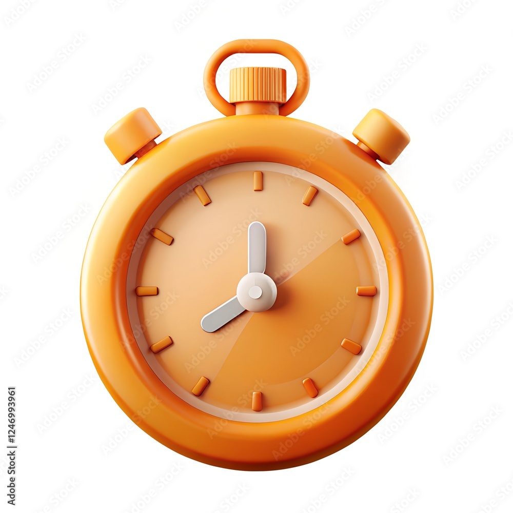 3D orange stopwatch icon with detailed buttons and a clean clock face, designed in a bold, minimalist style for timing and productivity concepts. 3D orange stopwatch icon with detailed buttons and a clean clock face, designed in a bold, minimalist style for timing and productivity concepts.