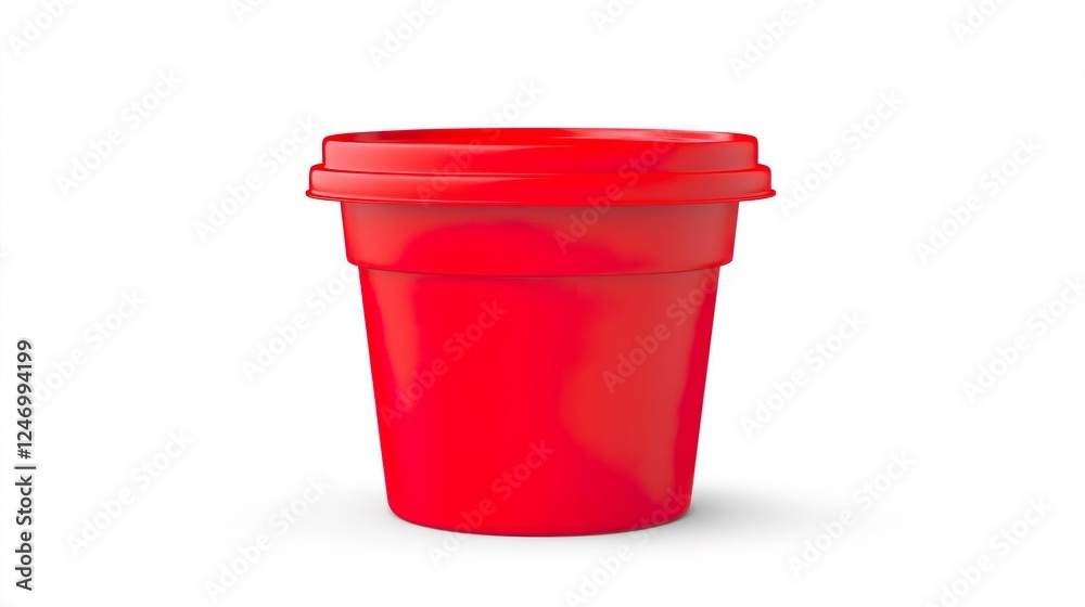 Bright Red Container for Soup and Food Storage in Clean Background