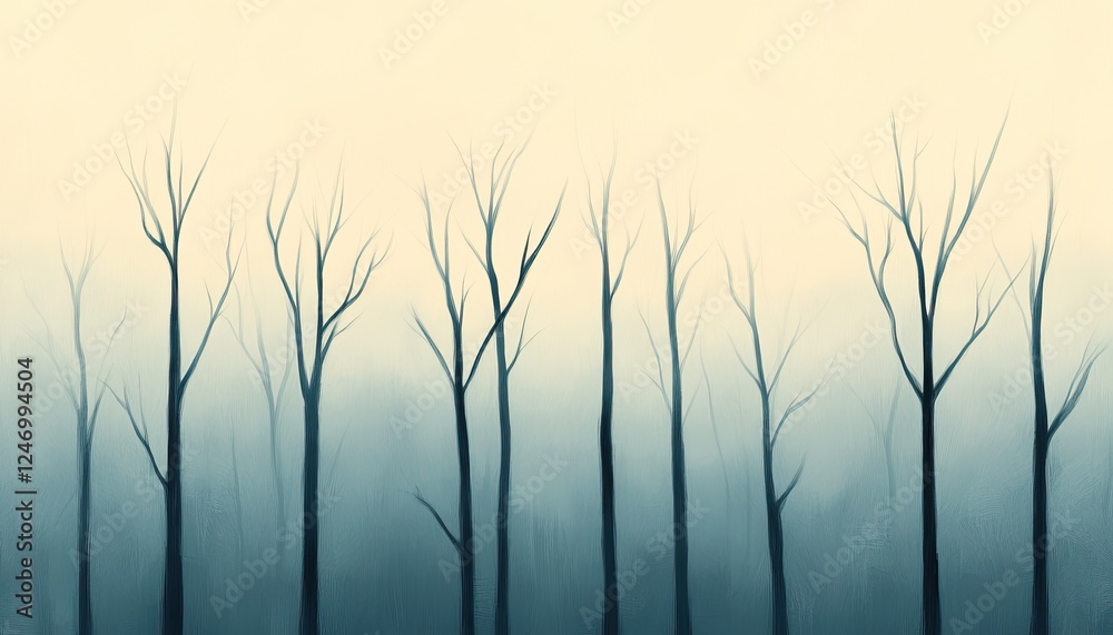 Obraz premium A serene image of bare trees against a misty background, evoking a sense of tranquility and solitude.