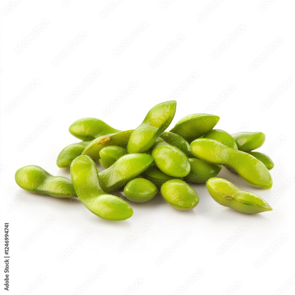 Freshly Harvested Edamame Pods on White Background Freshly Harvested Edamame Pods on White Background
