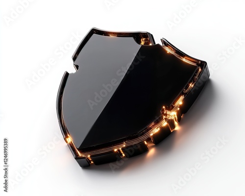 A sleek, black shield-shaped object with illuminated edges, combining modern design elements with a touch of elegance. photo