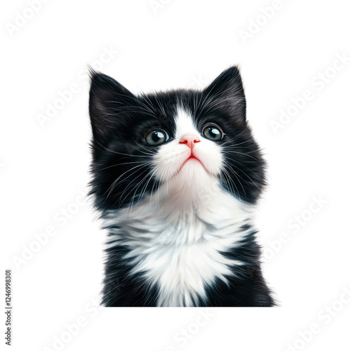 Adorable Black and White Kitten Looking Up