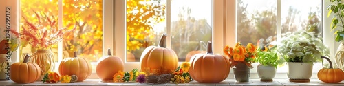 Wallpaper Mural Fall-themed kitchen decor featuring pumpkins, flowers, and sunny windows. Torontodigital.ca